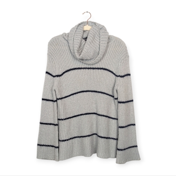 Wooden Ships Grey Stripe Wool Blend Turtleneck Sweater Size S/M - Picture 1 of 7